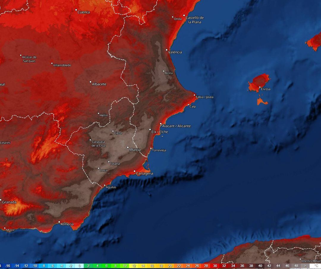 Mapa de previsión de temperaturas para el lunes 12 de julio