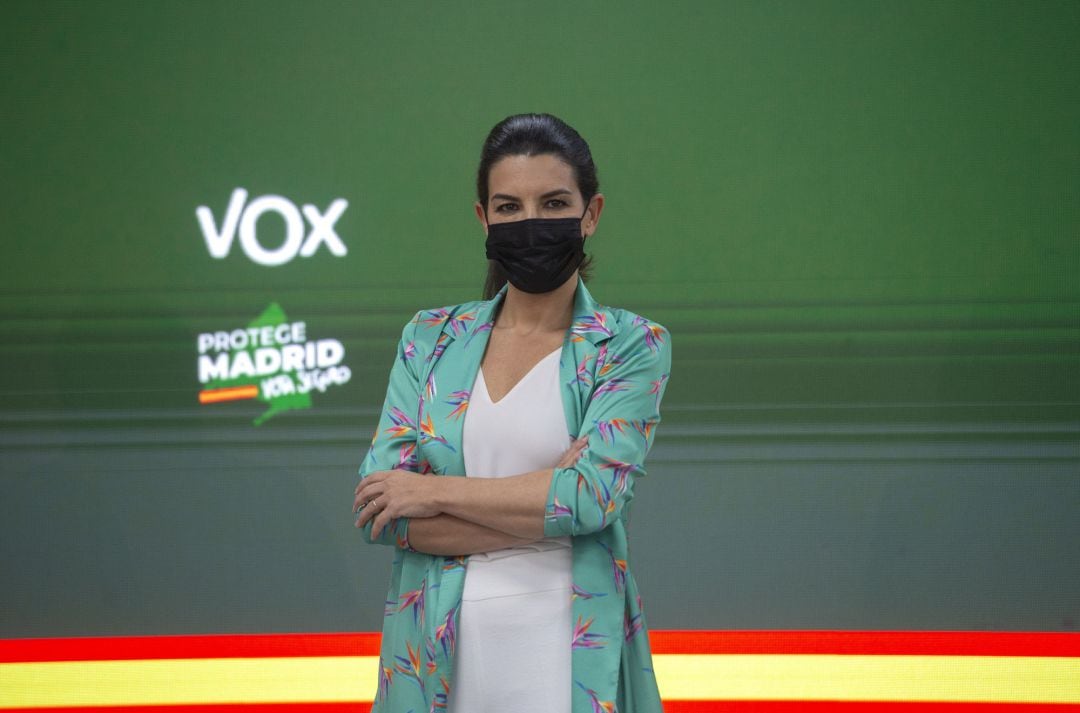 La candidata de Vox a la Presidencia de la Comunidad de Madrid, Rocío Monasterio, durante una rueda de prensa tras la reunión del Comité de Acción Política del partido, a 5 de mayo de 2021