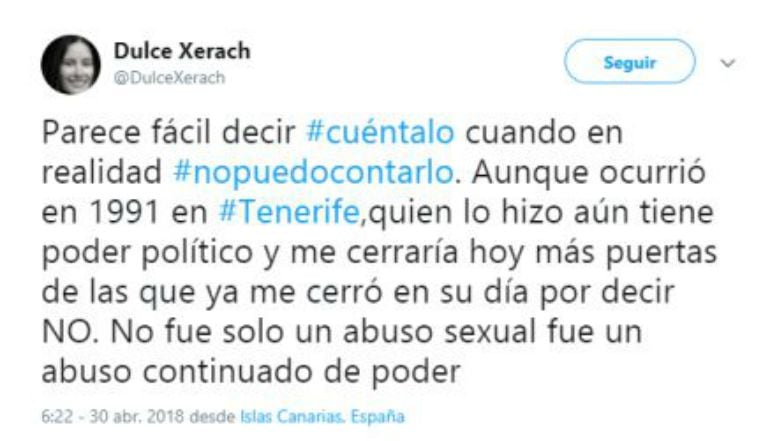 Imagen del tuit de denuncia de Xerach