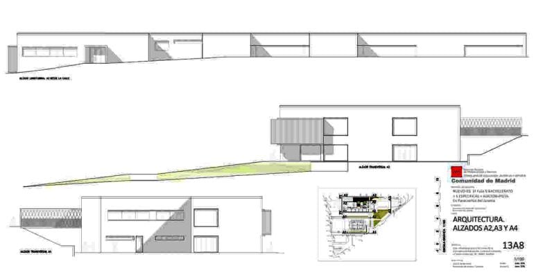 Planos de alzado del proyecto del nuevo instituto de Paracuellos