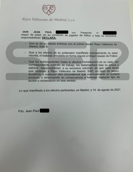 El contrato del jugador del Rayo B