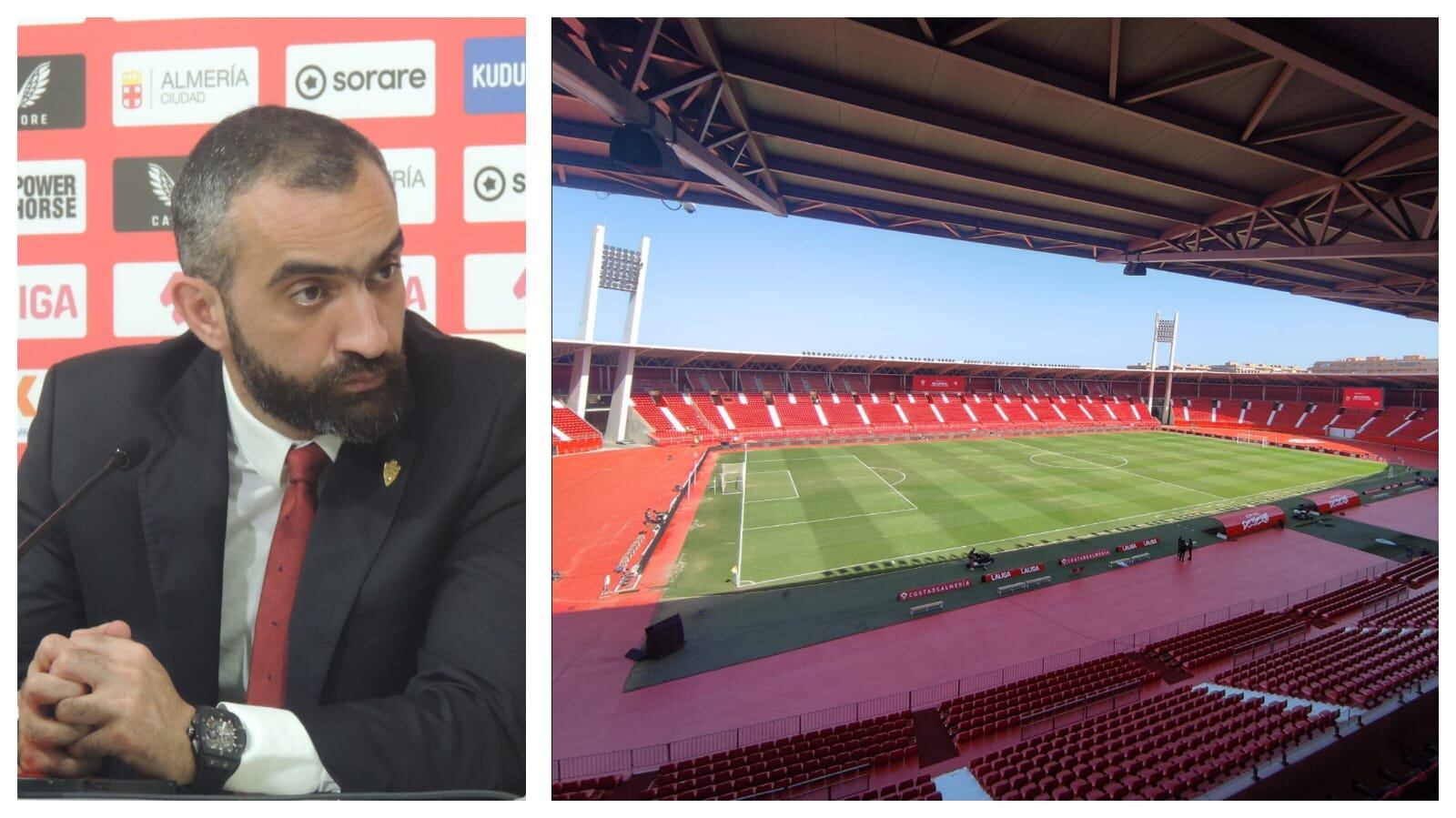 El CEO del Almería mira un Estadio de los Juegos Mediterráneos que necesita una ampliación.