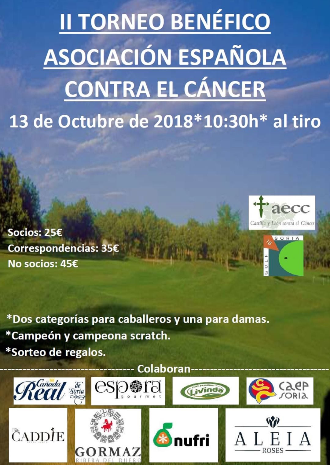 Cartel del Torneo benéfico en el campo de golf de Pedrajas.