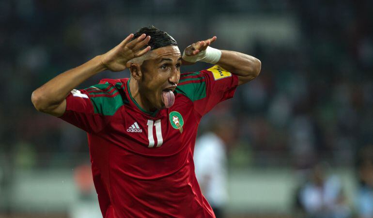 Fajr Faycal celebra su gol a Mali el pasado mes de septiembre en el Complejo Deportivo Príncipe Moualy Abdellah durante la fase de clasificación para el Mundial.