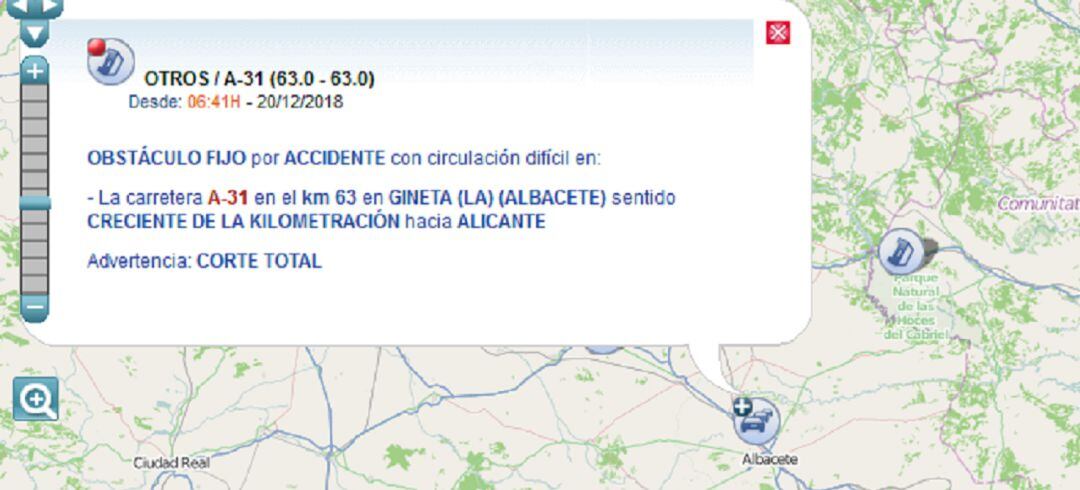 Información de Tráfico anunciado el accidente