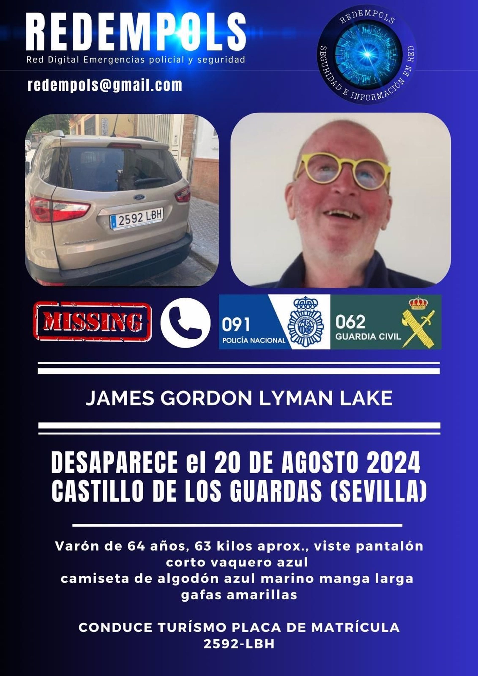 23/08/2024 Cartel sobre la desaparición de James Gordon Lyman Lake
POLITICA 
REDEMPOLS
