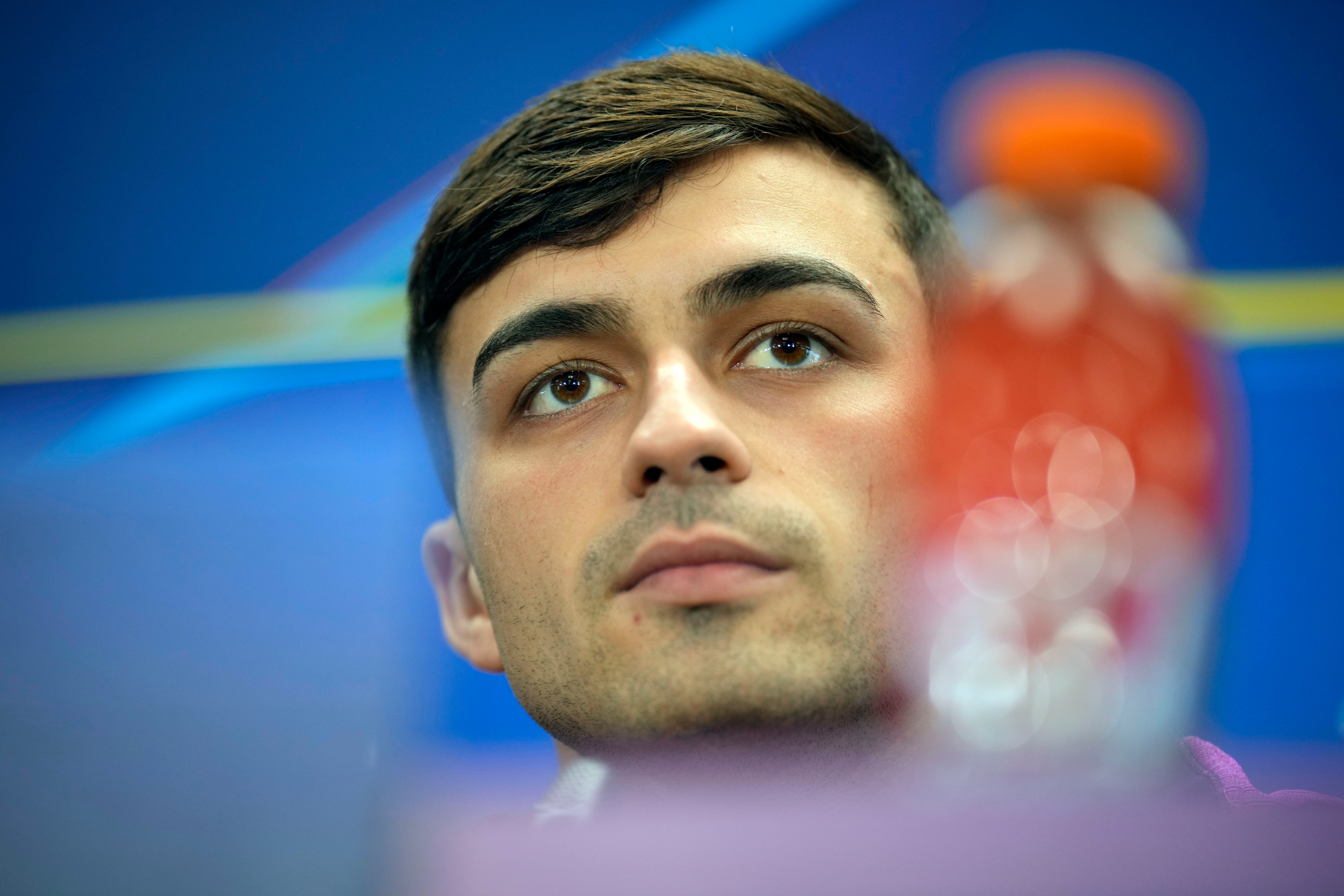 El jugador del FC Barcelona Pedri González durante la rueda de prensa