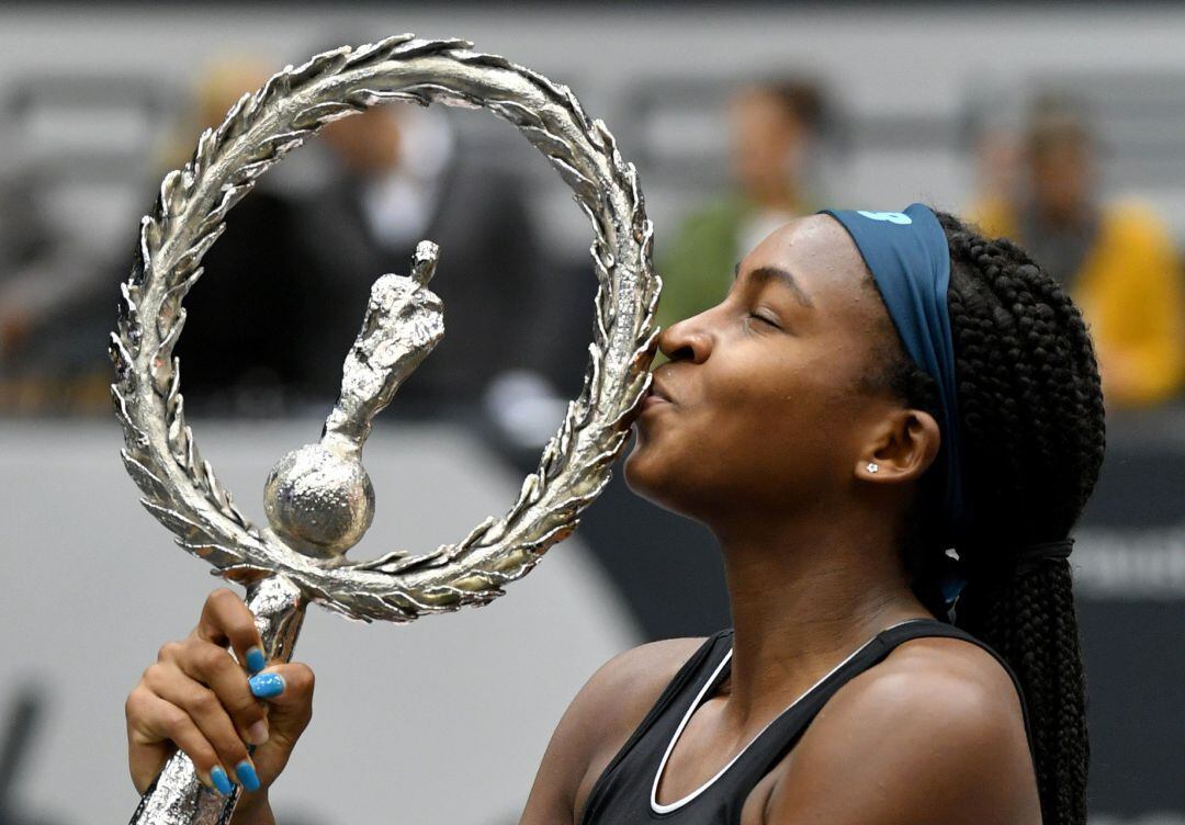 Cori Gauff celebra su victoria en Linz.