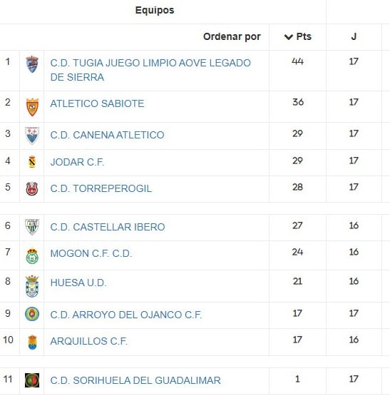 Clasificación tras la 17 ª jornada