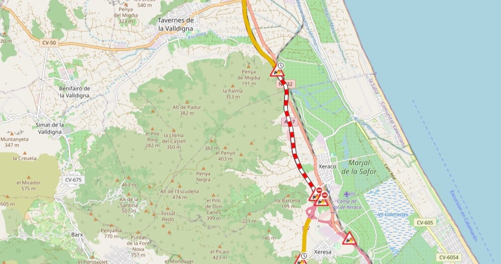 Lugar en el que se ha producido el incendio en la AP7