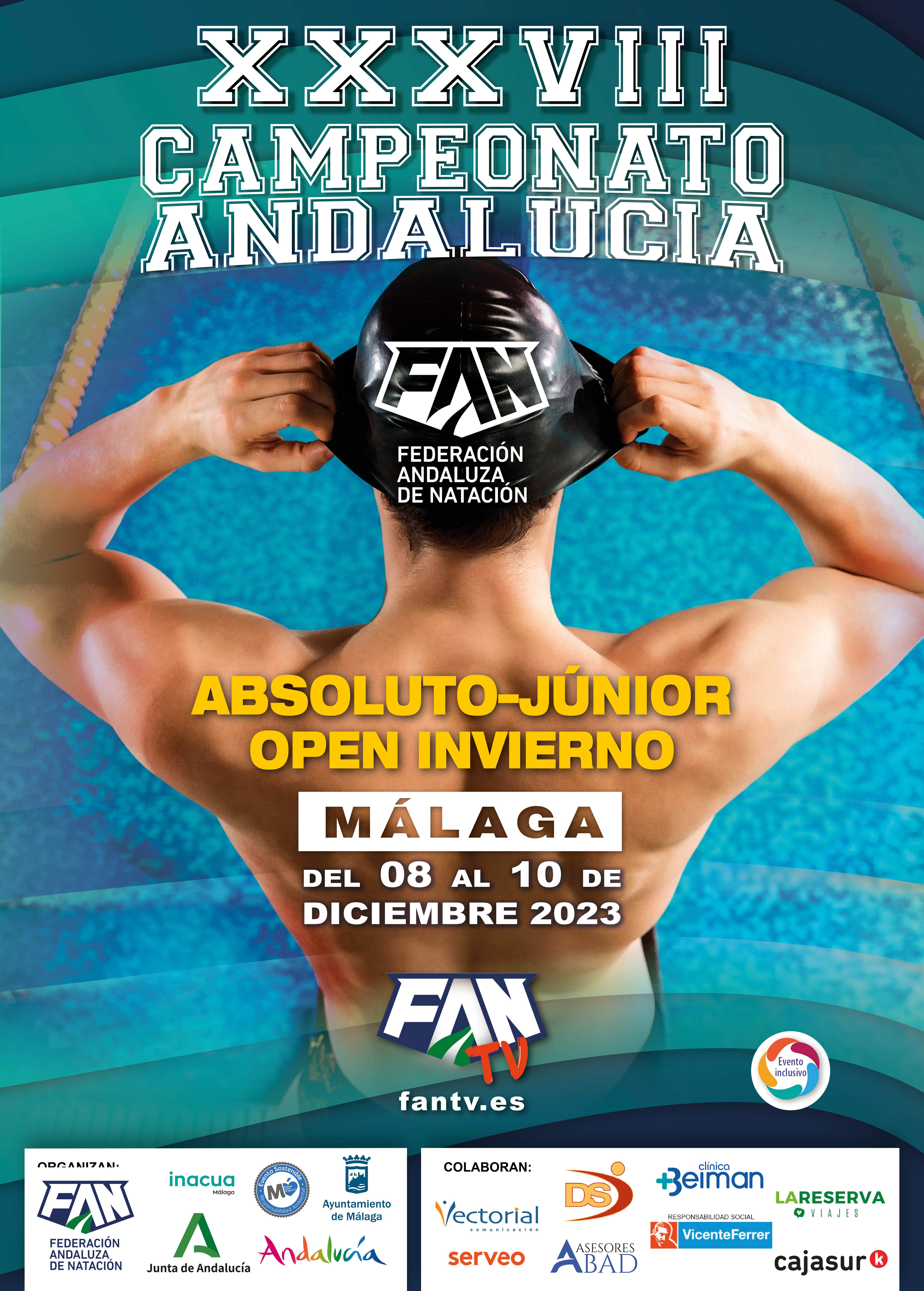 El Campeonato de Andalucía de natación absoluto y júnior en el Centro Acuático Inacua de Málaga
