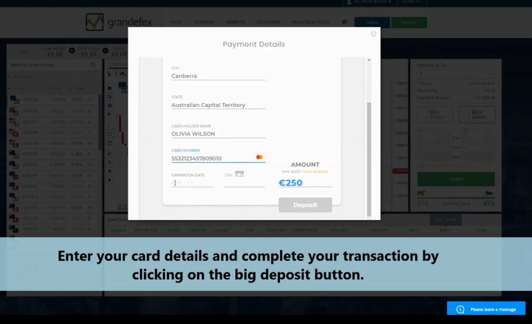 Fragment d'un tutorial de Grandefex on ensenyen als usuaris com fer la primera inversió a través de la plataforma