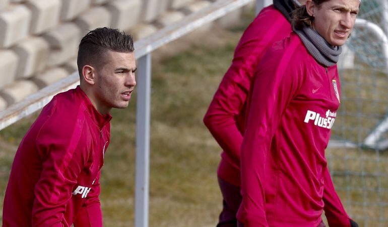 Lucas Hernández durante un entrenamiento con el Atlético de Madrid.