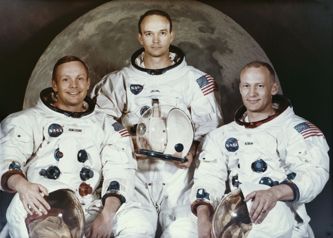 Los tres tripulantes del Apolo 11 en una imagen de 1969. De izquierda a derecha: Neil Armstrong, Michael Collins y Edwin &#039;Buzz&#039; Aldrin Jr