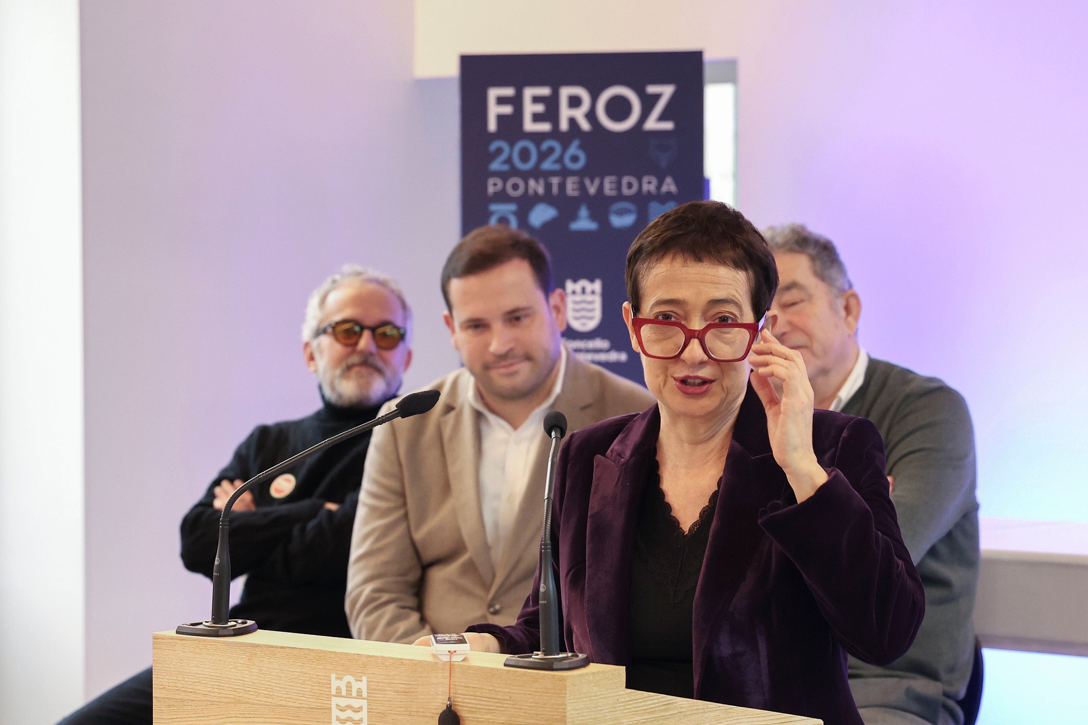 PONTEVEDRA (ESPAÑA), 22/01/2026.- La periodista María Guerra durante la presentación de la Gala de los Premios Feroz en Pontevedra este jueves que se celebran el próximo sábado. EFE/Salvador Sas