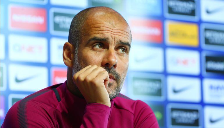 Guardiola, durante la rueda de prensa previa al duelo con el Liverpool