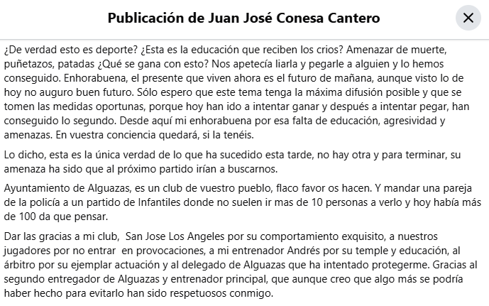 Denuncia en redes de Juan José Conesa