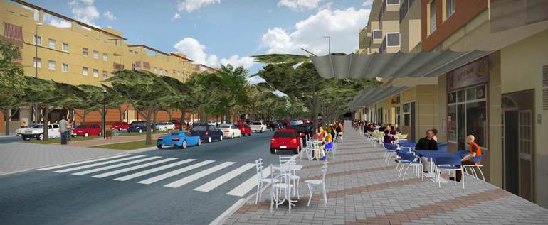 Recreación de los toldos en las terrazas de Teatinos para rebajar el ruído