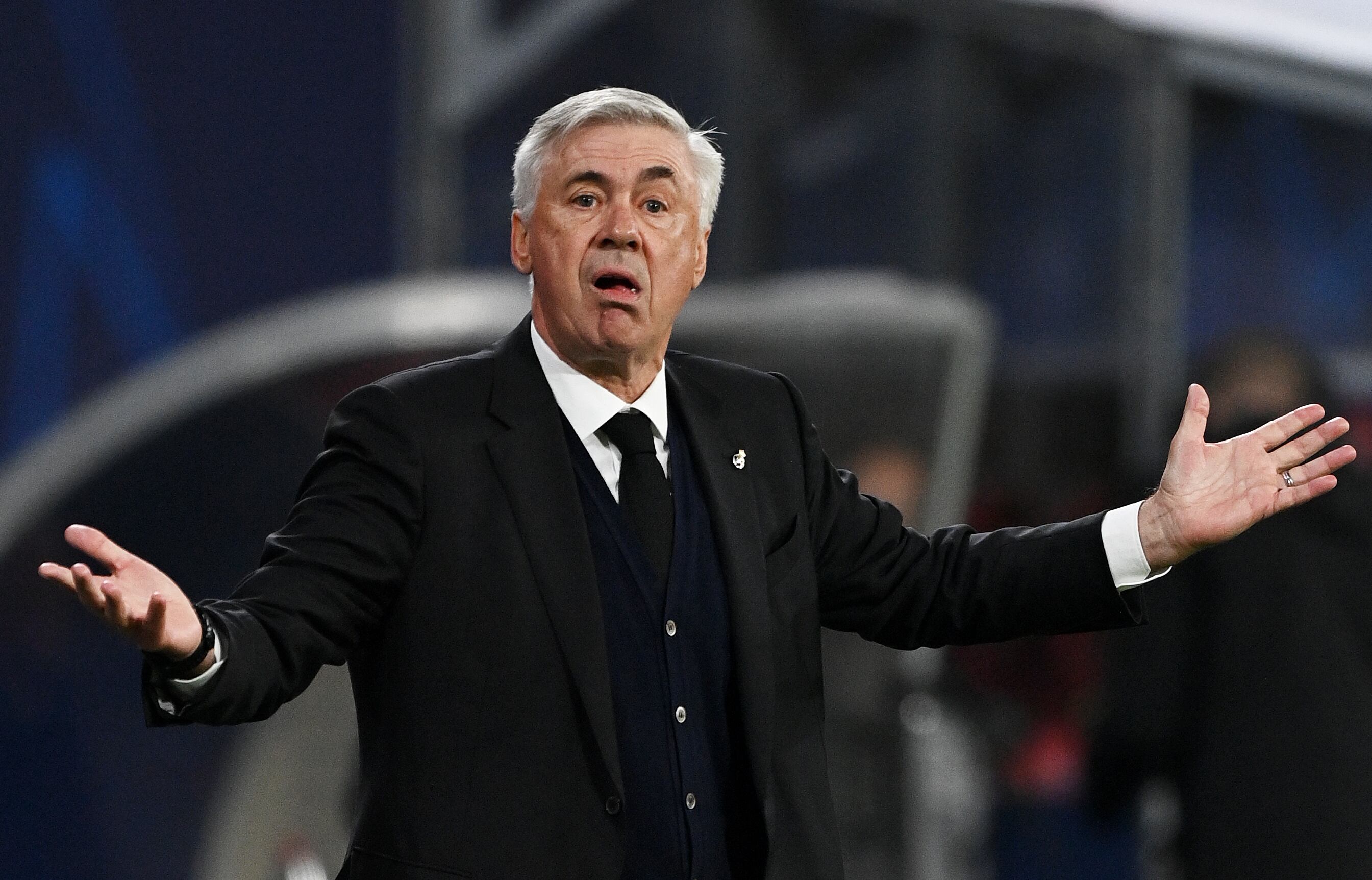 Carlo Ancelotti, en el partido del Real Madrid contra el RB Leipzig