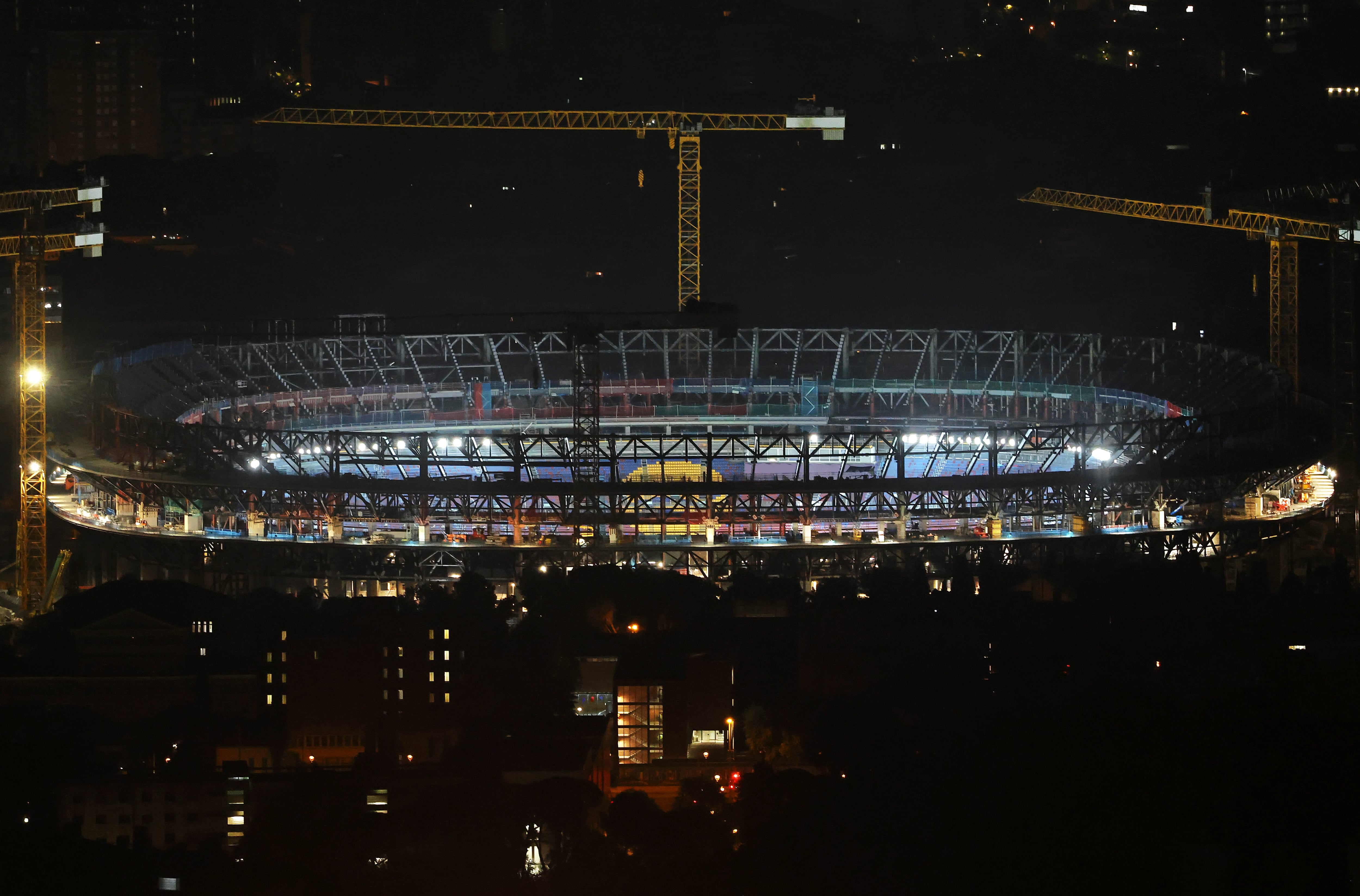 Lighting tests take place at the Spotify Camp Nou in Barcelona, Spain, on August 12, 2025. (Photo by Joan Valls/Urbanandsport/NurPhoto via Getty Images) -- (Photo by Urbanandsport/NurPhoto via Getty Images)