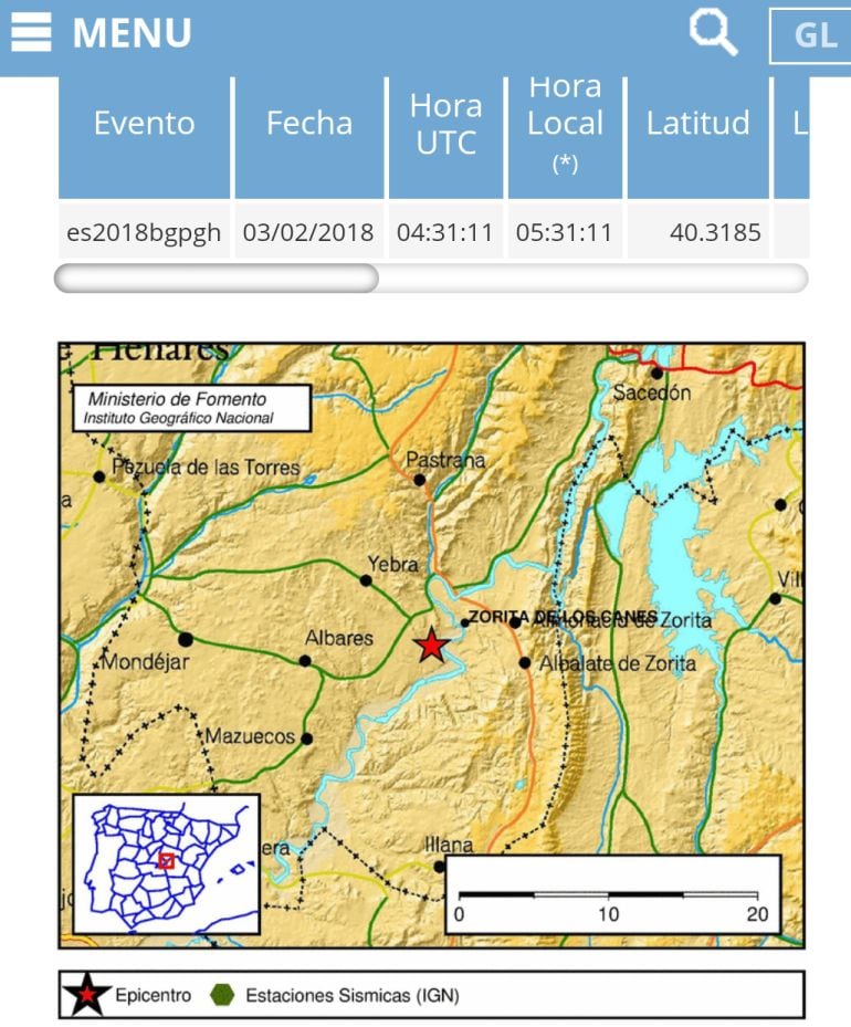 Terremoto 2,9º en Zorita de los Canes