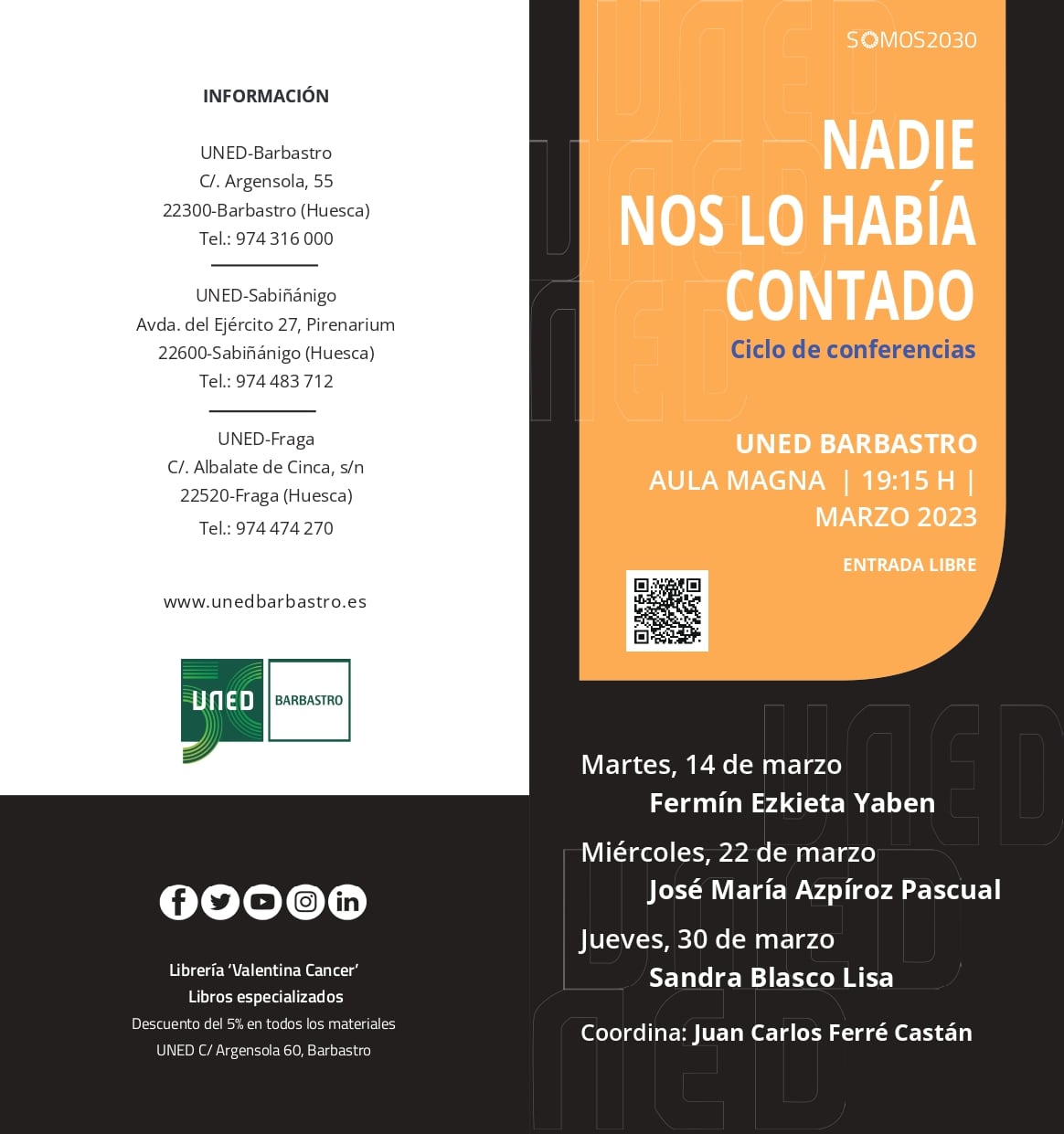 Ciclo de conferencias: &quot;Nadie nos lo había contado&quot; de la UNED de Barbastro