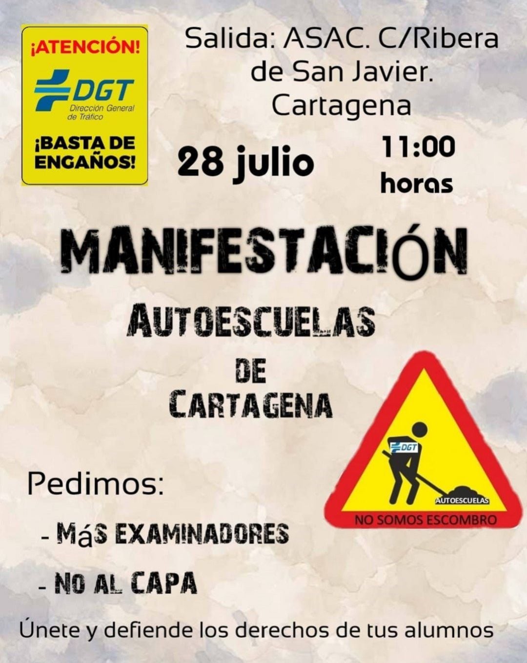 Cartel de la manifestación organizada por ASAC 