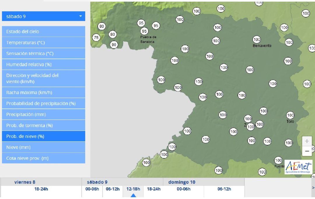 Predicción de nieve para este sábado