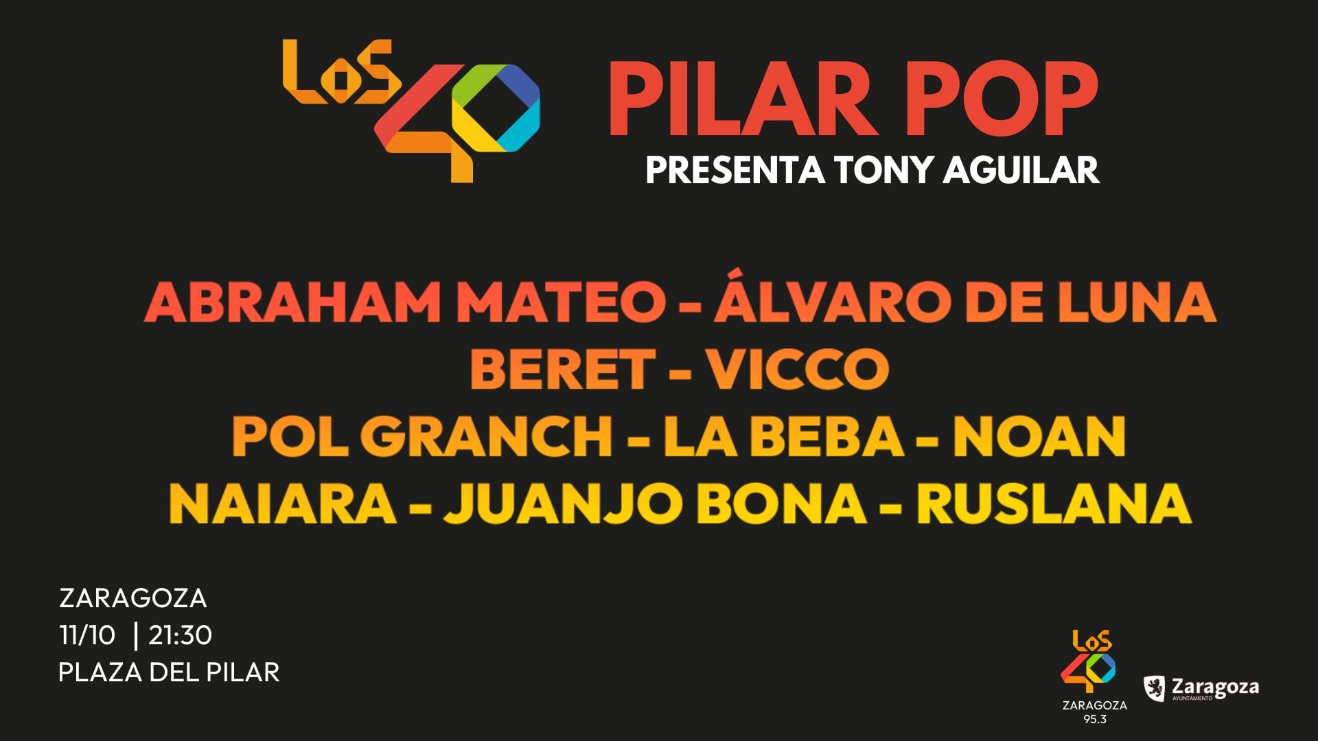 Los40 Zaragoza presenta el cartel de Los40 Pilar Pop 2024 que tendrá lugar el 11 de octubre.