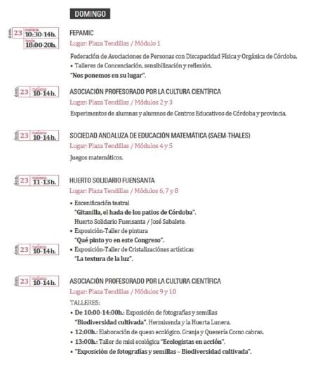 Actividades paralelas domingo 23