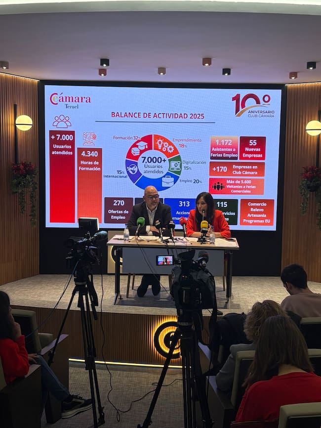 Antonio Santaisabel y Nuria Ros, esta mañana, en el balance de 2025