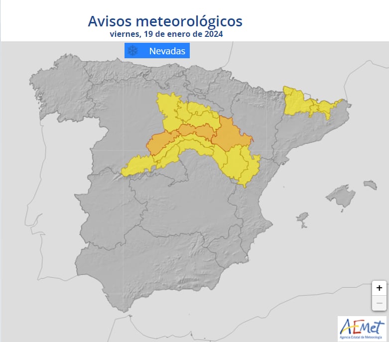 Avisos meteorológicos para el viernes 19 de enero.