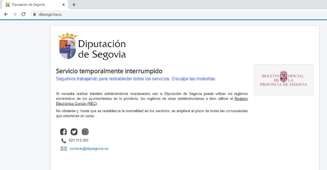 Captura de pantalla página Diputación de Segovia