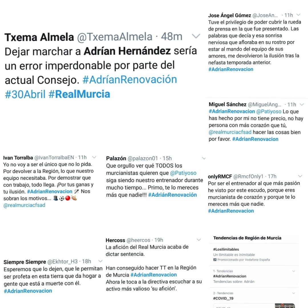 Algunos de los tuits que contienen el hastag #AdrianRenovacion