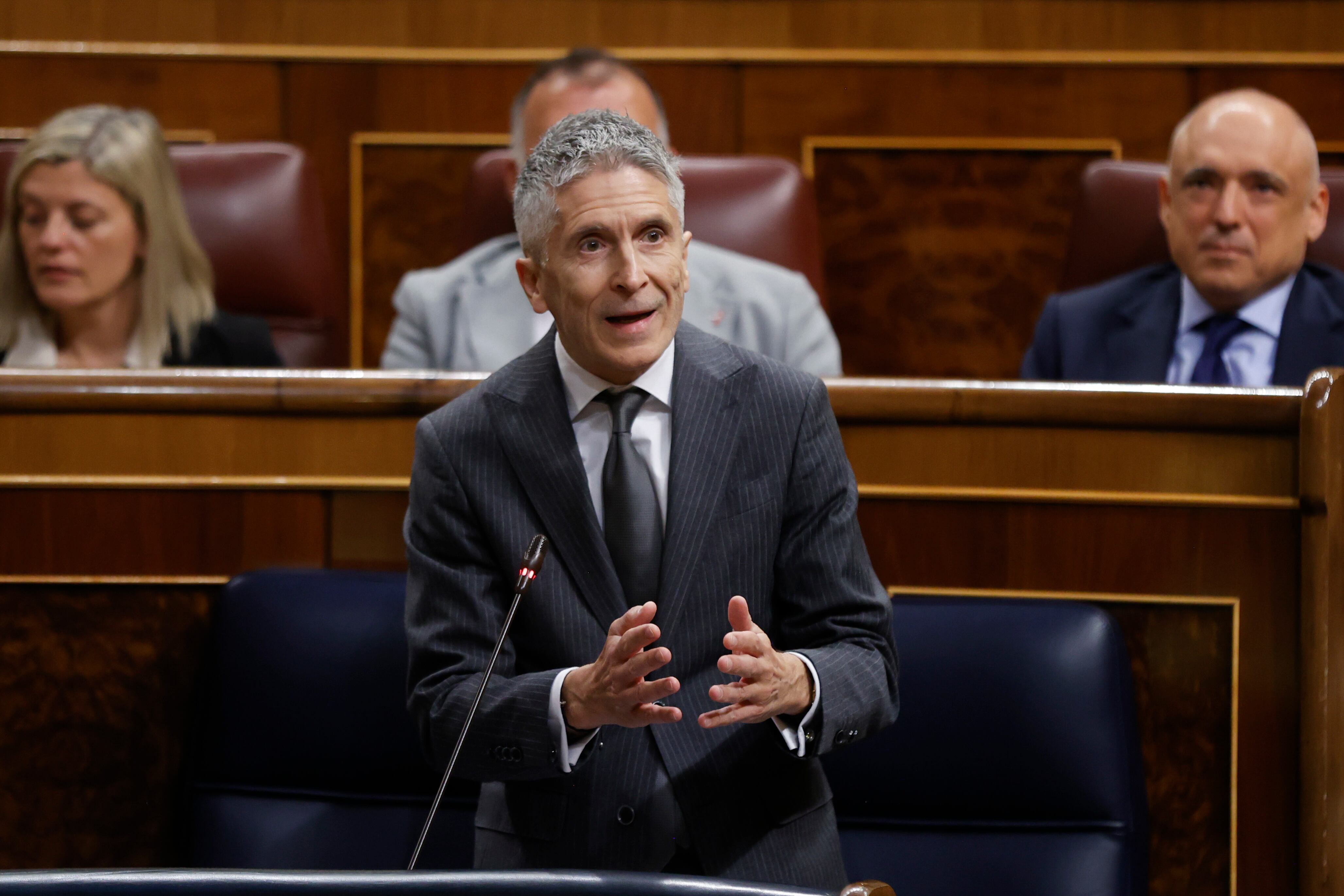 El ministro del Interior, Fernando Grande-Marlaska, interviene durante la sesión de control al Gobierno en el Congreso.