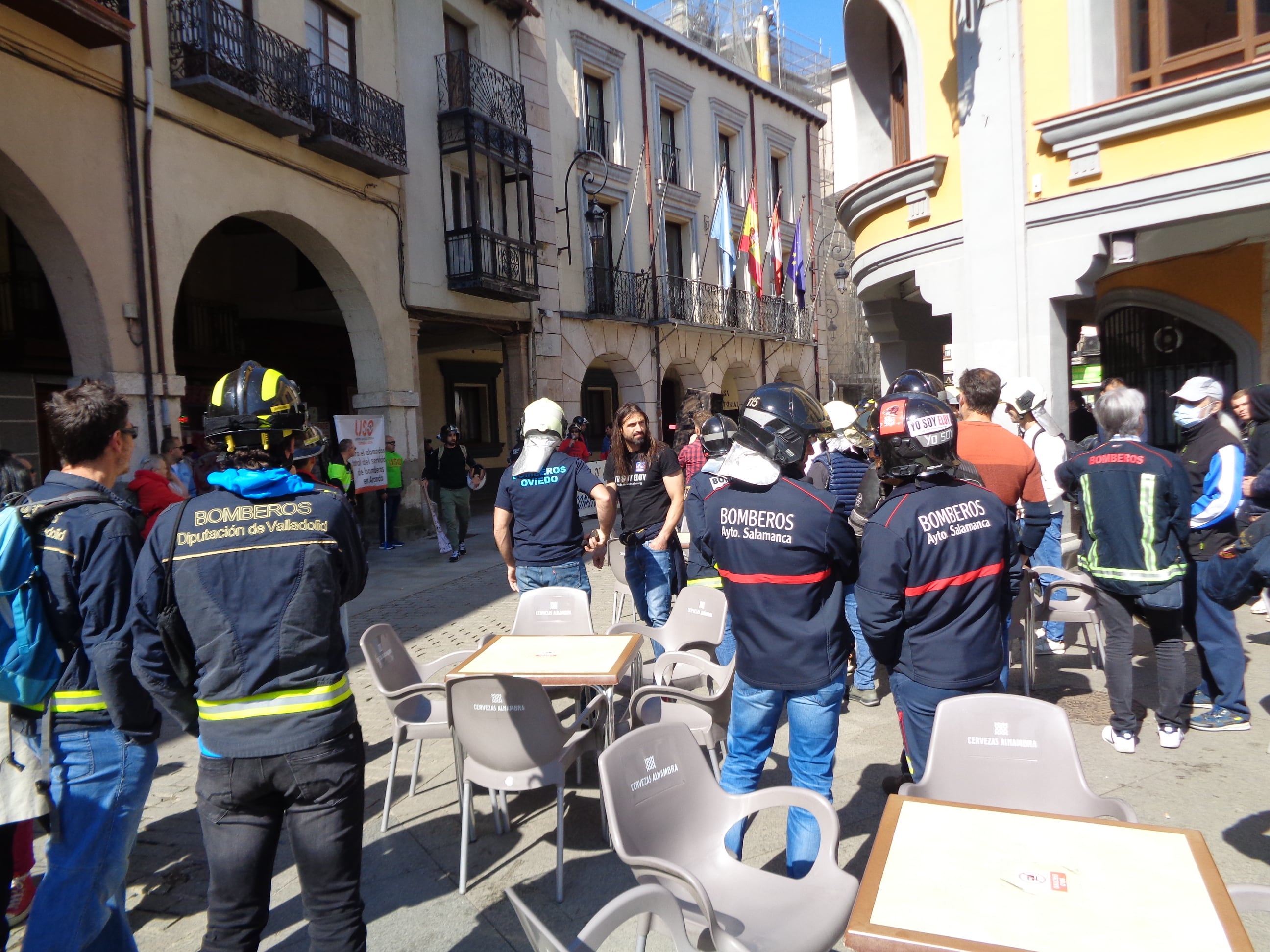 Imagen de la última movilización de los bomberos de Aranda para reivindicar mejoras en el servicio de extinción de incendios a principios de este mes de mayo