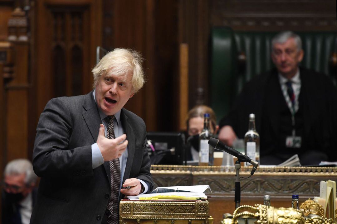 El primer ministro británico, Boris Johnson ayer en la sesión del parlamento británico