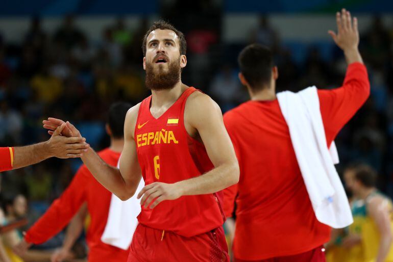 Sergio Rodríguez, durante un partido con la Selección