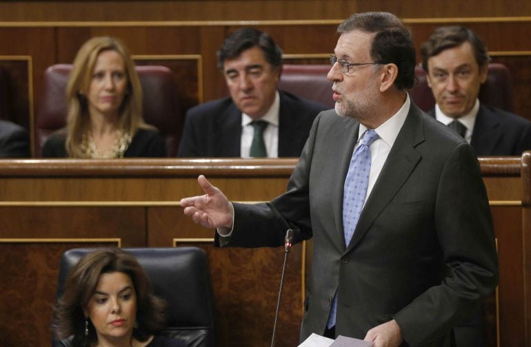 El presidente del Gobierno, Mariano Rajoy, durante su intervención en la sesión de control al Gobierno en el Congreso.