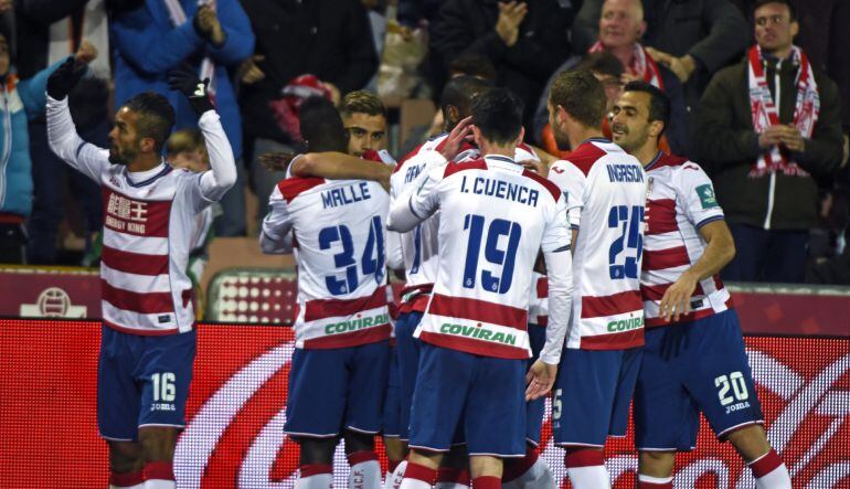 El centrocampista belga del Granada, Andreas Pereira, celebra su tanto ante la UD Las Palmas.