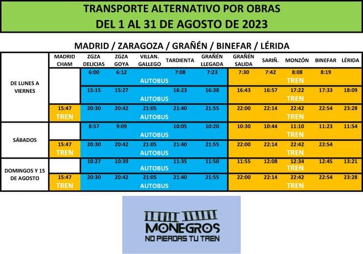 Horarios de transporte alternativo del tren en Huesca