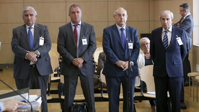 Ricardo Pages, Juan Caellas, Manuel Trouano y Santiago José Abella, cuatro exdirectivos de Caixa Penedè, declaran en la Audiencia Nacional