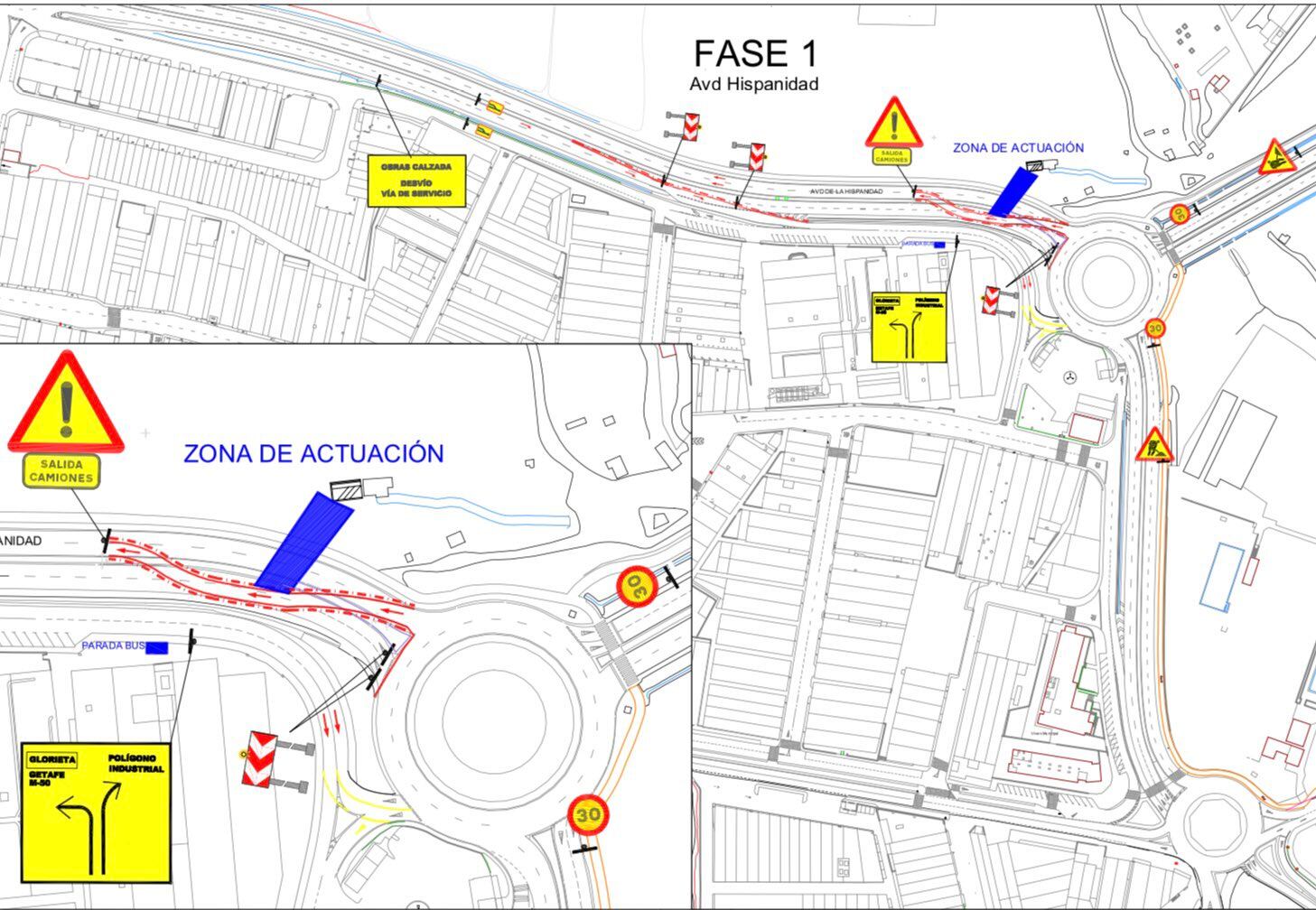 Plano con los cortes de tráfico