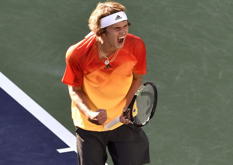 Zverev celebra un punto ante Nadal.