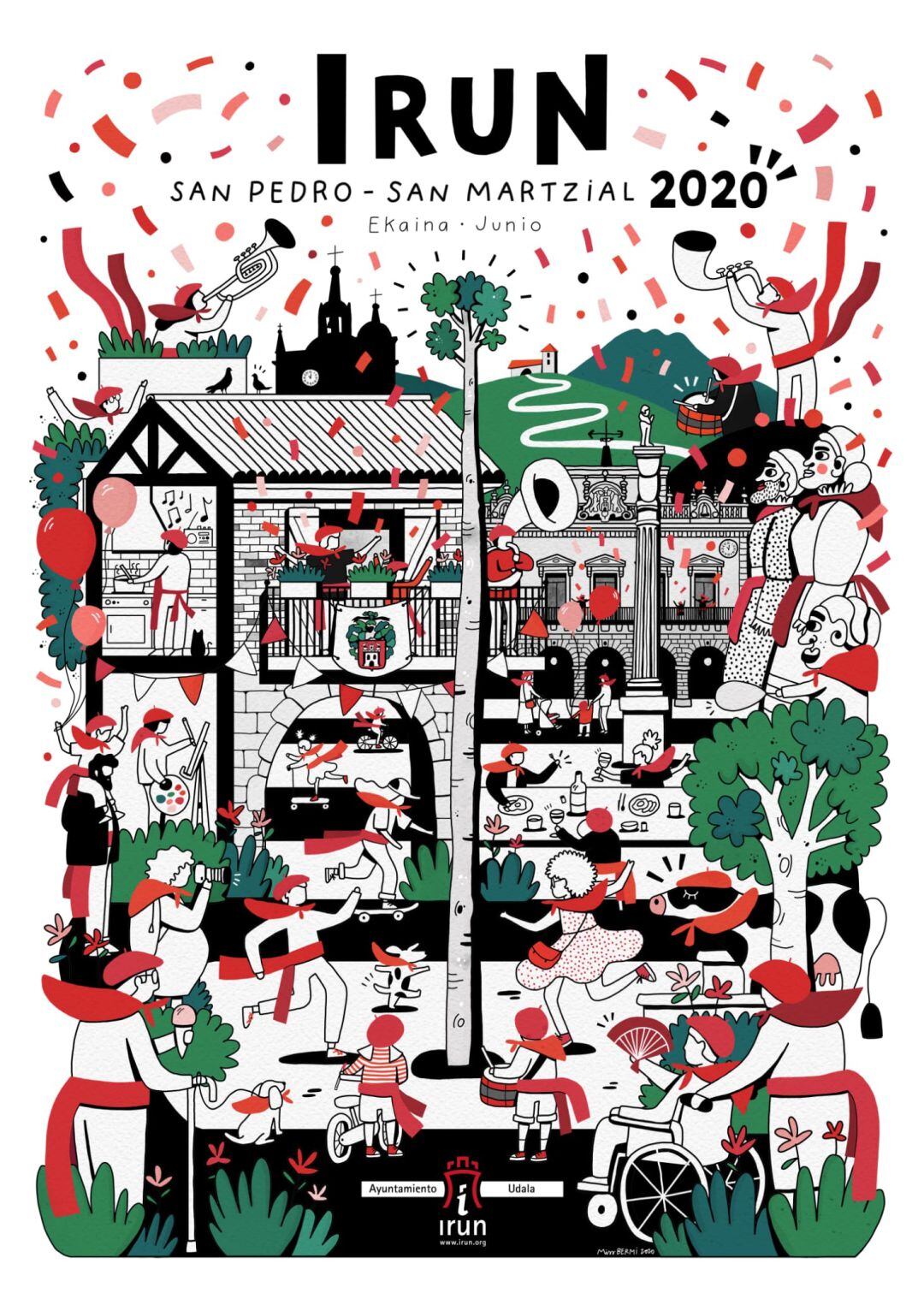 Cartel anunciador de los Sanmarciales 2020 que ha realizado la irunesa, afincada en Londres, Nerea Bermejo.