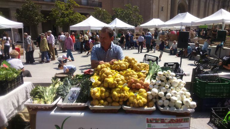 Venta de hortalizas ecológicas en la plaza del Pilar