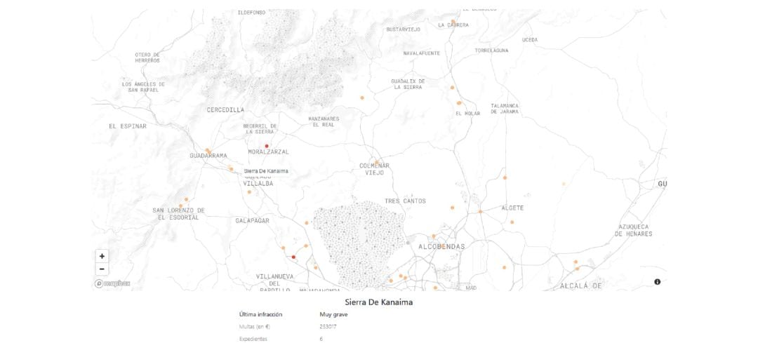 Mapa de las residencias sancionadas en la región