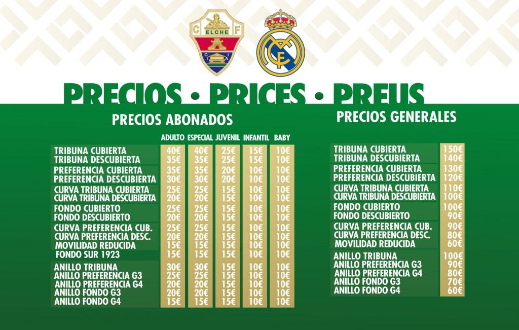 Precios del Elche CF-Real Madrid