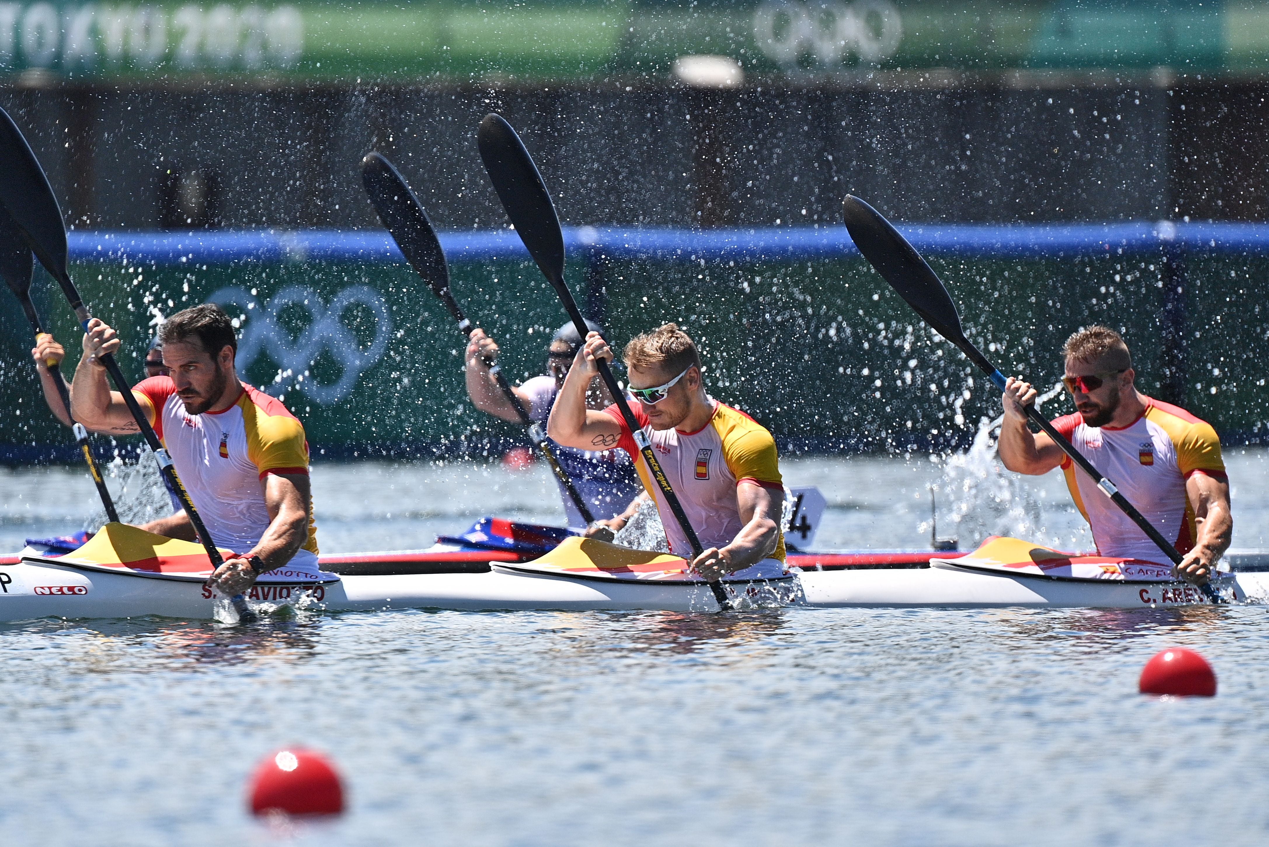 Saúl Craviotto, Marcus Walz y Carlos Arévalo, en los Juegos Olímpicos de Tokyo 2020.