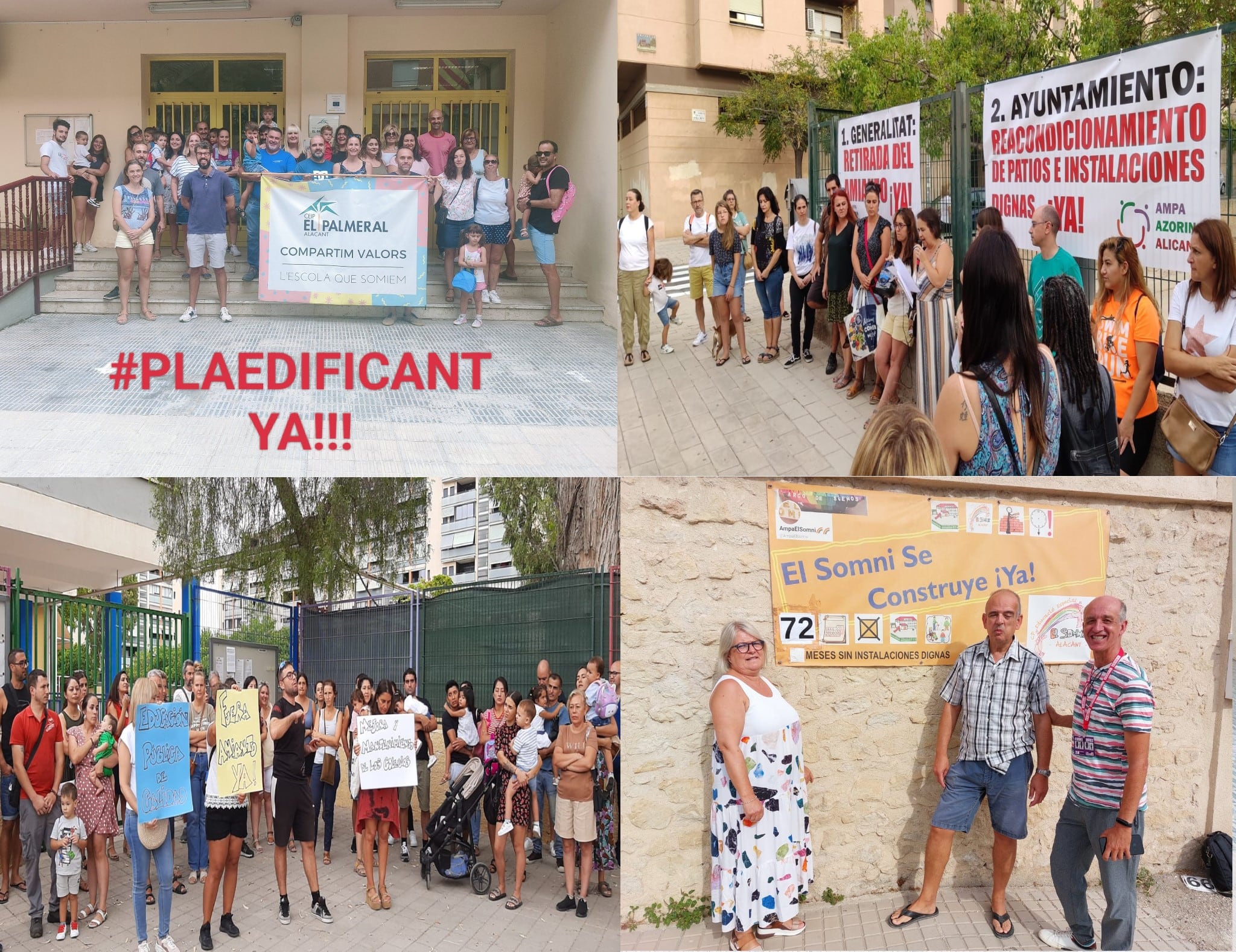 Montaje con varias de las protestas que se han producido esta mañana a la entrada de los colegios